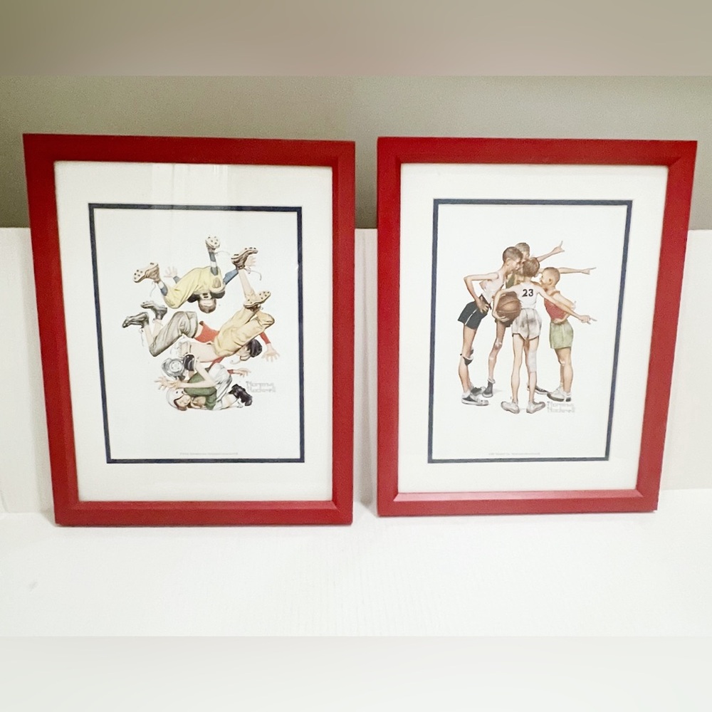 2 Norman Rockwell Football First Down Rustic Art Light Oak Framed Picture Print